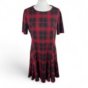 Tahari Arthur S. Levine Red Plaid Fit & Flare Dress Est. size 10